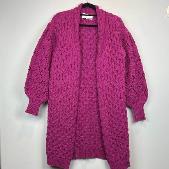 Pink Martini Textured Knit Open Cardigan | Fushia Purple Cozy Layer - Picture 2 of 13